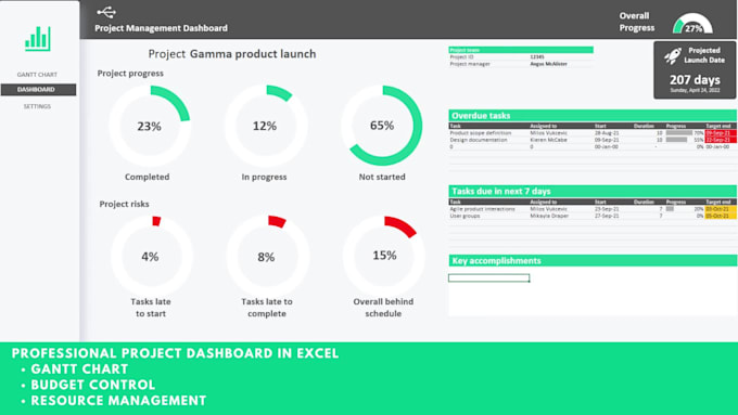 I will create interactive dynamic dashboard for project management in excel