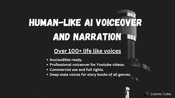 I will create human like ai voiceovers for your audiobooks and youtube